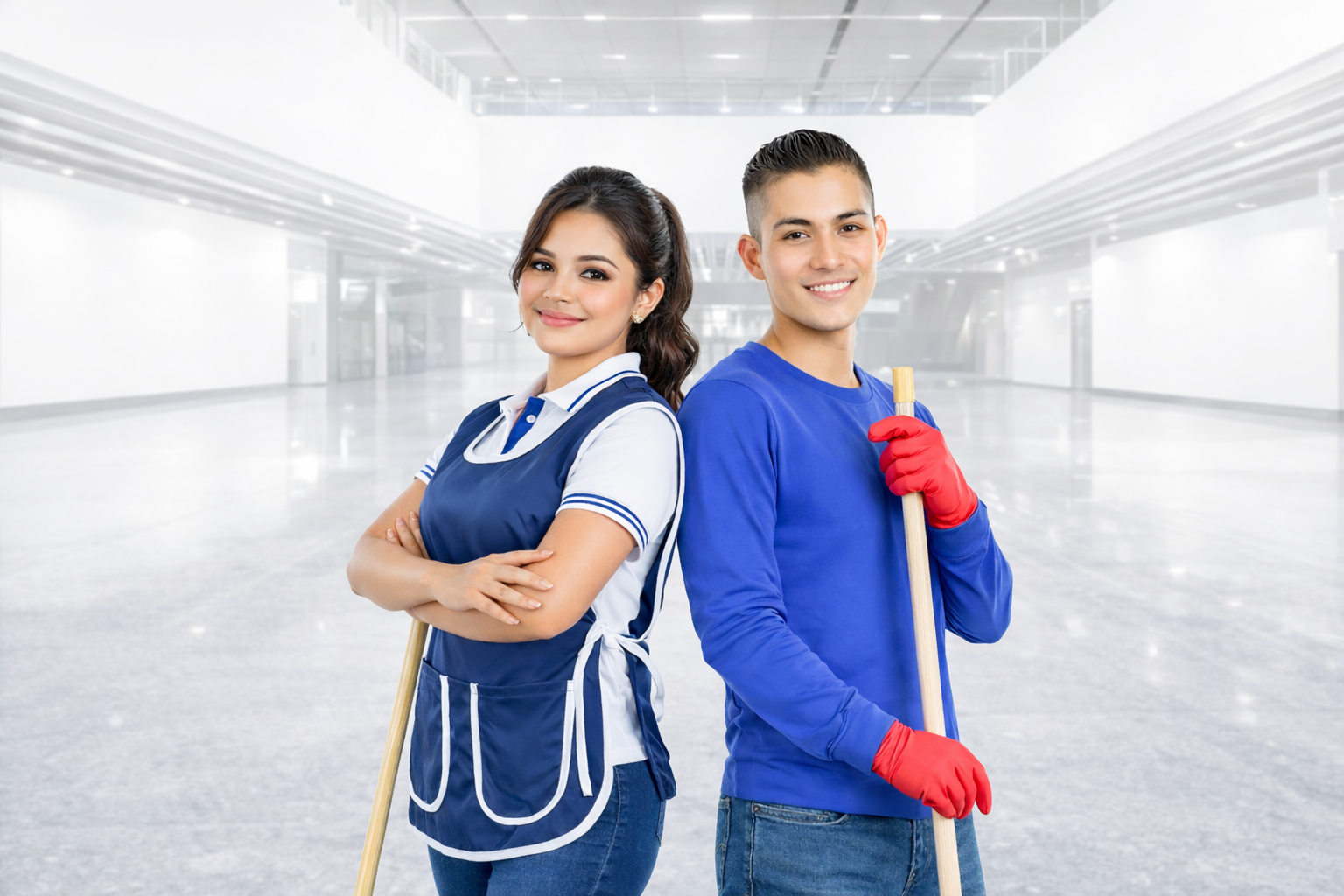 Equipo de limpieza profesional en oficina